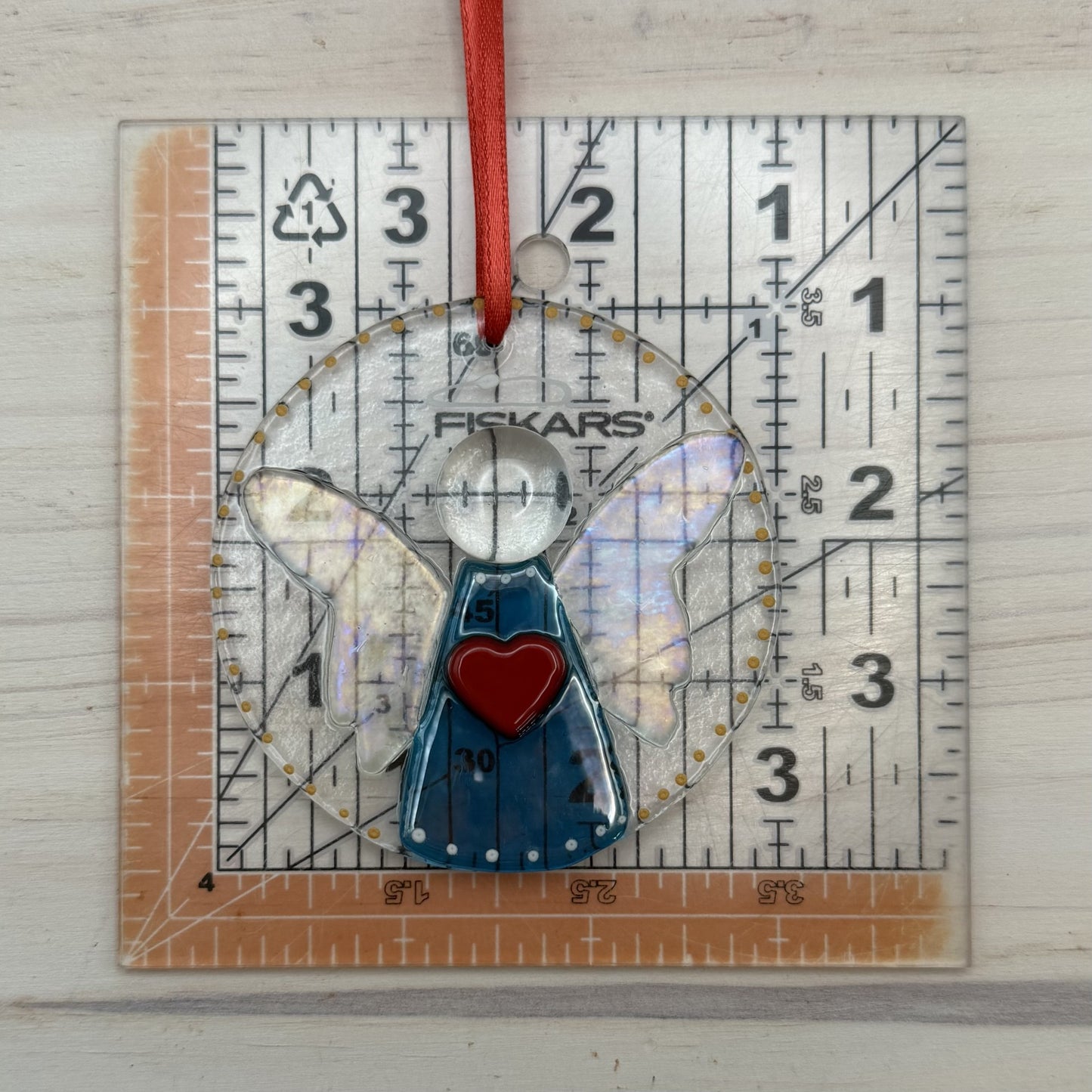 Blue Luminescent Fused Glass Angel Ornament and Suncatcher