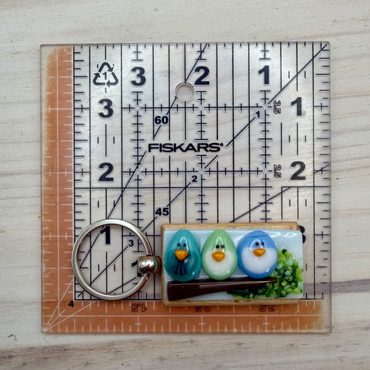 Fused Glass Bird Keychain – Three Birds on a Branch Beechwood Keychain