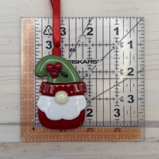 Fused Glass Christmas Gnome Ornament – Holly Hat Holiday Gnome
