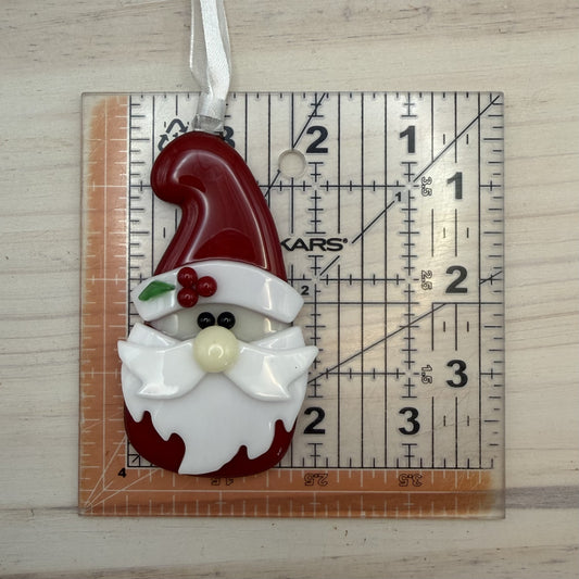 Fused Glass Santa Gnome Ornament – Handmade Christmas Gnome Holiday Decor