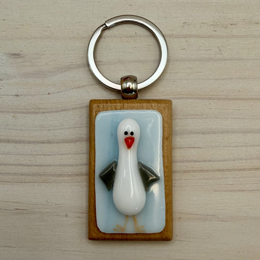 Fused Glass Seagull Keychain – Handmade Beach & Coastal Gift