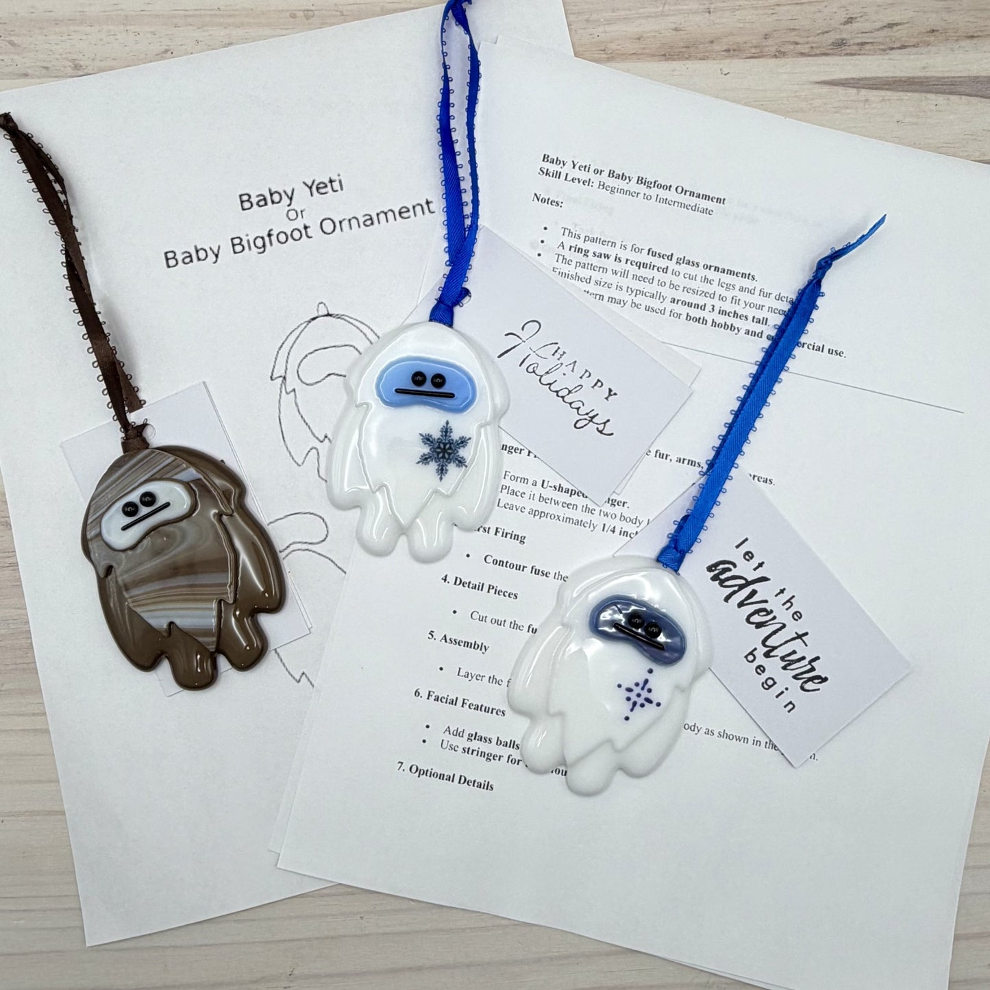 Baby Yeti or Baby Bigfoot Ornament Pattern PDF – Fused Glass Tutorial (Hobby & Commercial Use)