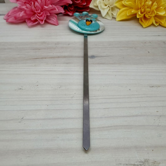 Fused Glass Whimsical Blue Bird Garden Stake – Polka Dot Plant Stake Decor