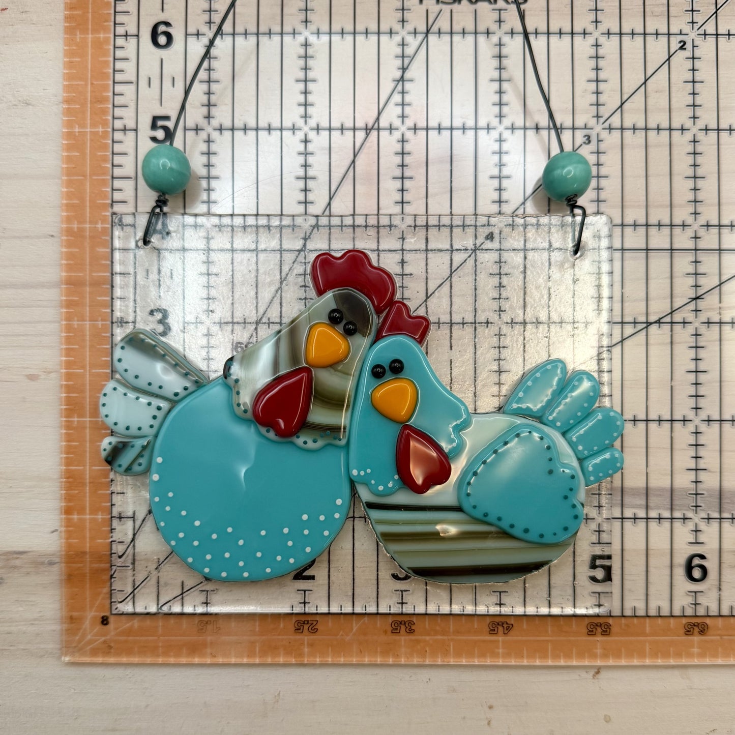 Whimsical Fused Glass Chicken Panel – “Spend Your Life Doing Strange Things With Weird People”