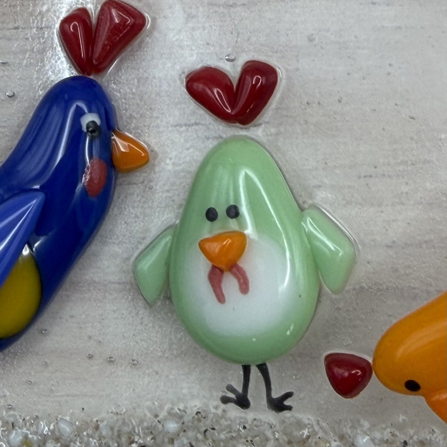 Fused Glass Chicken Wave Panel – Colorful Farm Scene, Free-Standing Art