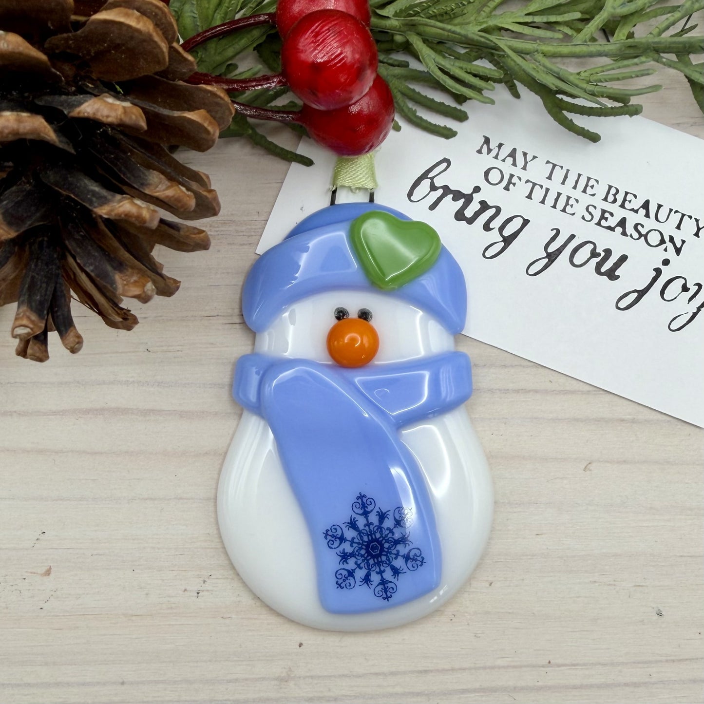 Fused Glass Snowman Ornament