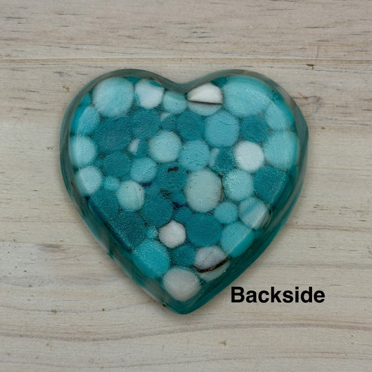 Fused Glass Heart Keepsake – Teal, Turquoise, Brown and Orange Small Paperweight