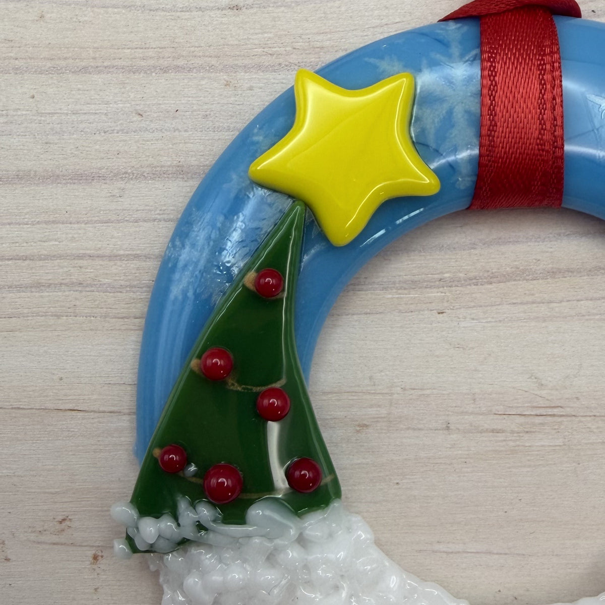 Fused Glass Snowman and Christmas Tree Wreath Ornament
