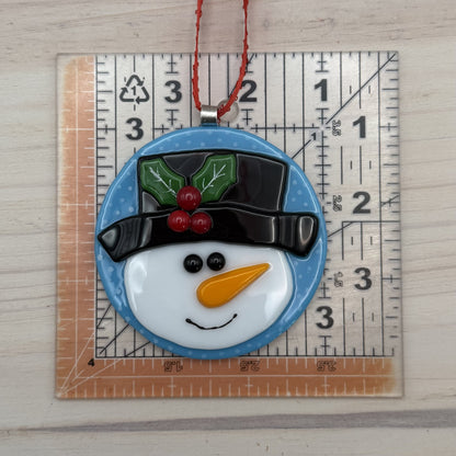 Fused Glass Snowman Christmas Ornament with Top Hat