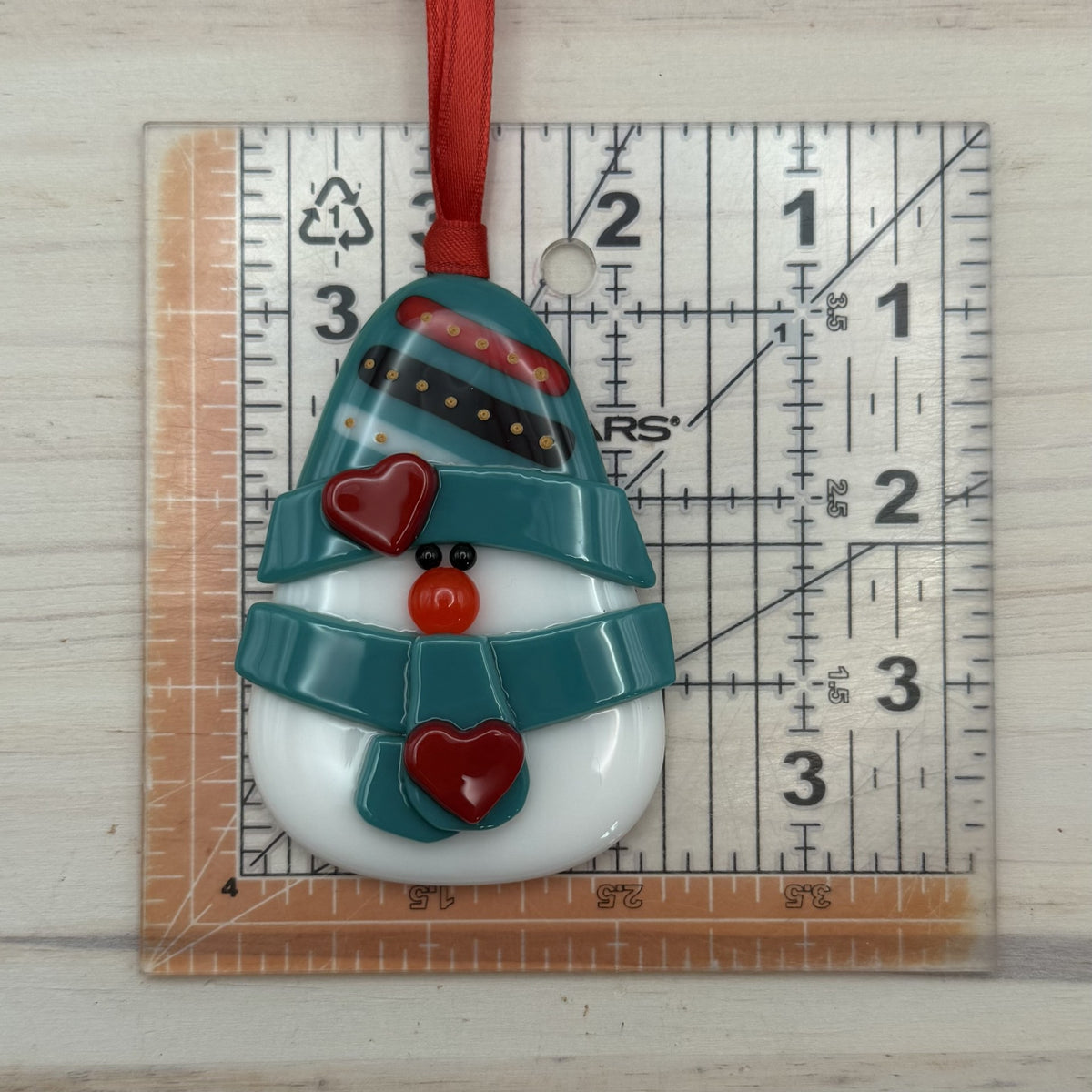 Fused Glass Teal Snowman Christmas Ornament