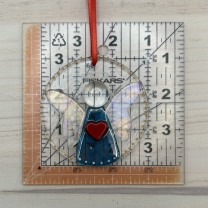 Blue Luminescent Fused Glass Angel Ornament and Suncatcher