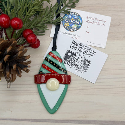 Jade Diamond-Shaped Fused Glass Gnome Ornament
