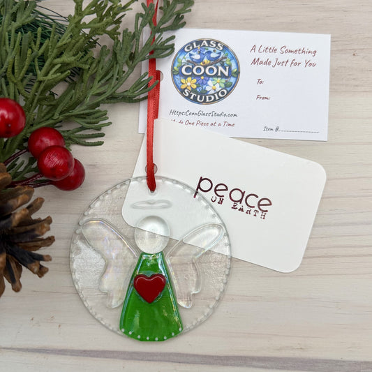 Green Luminescent Fused Glass Angel Suncatcher Ornament