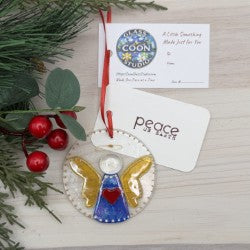 Blue Luminescent Fused Glass Angel Ornament and Suncatcher