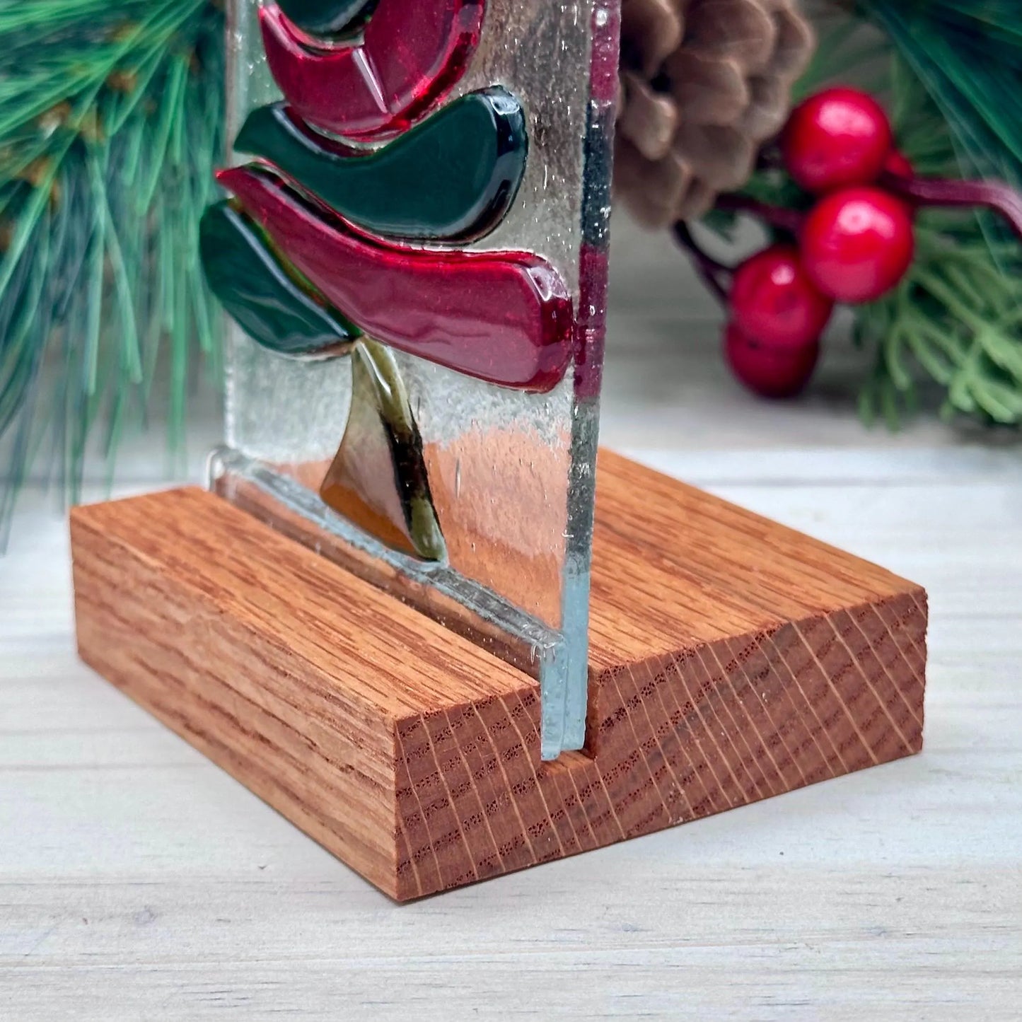 3 Inch Wide Handmade Solid Oak Display Stand: Fused Glass & Art
