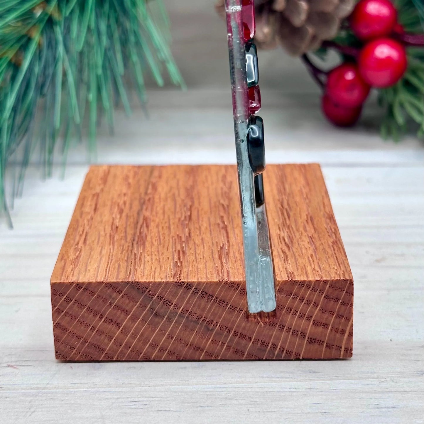 3 Inch Wide Handmade Solid Oak Display Stand: Fused Glass & Art