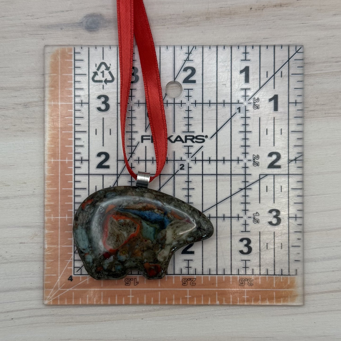 Handcrafted Recycled Fused Glass Bear Ornament
