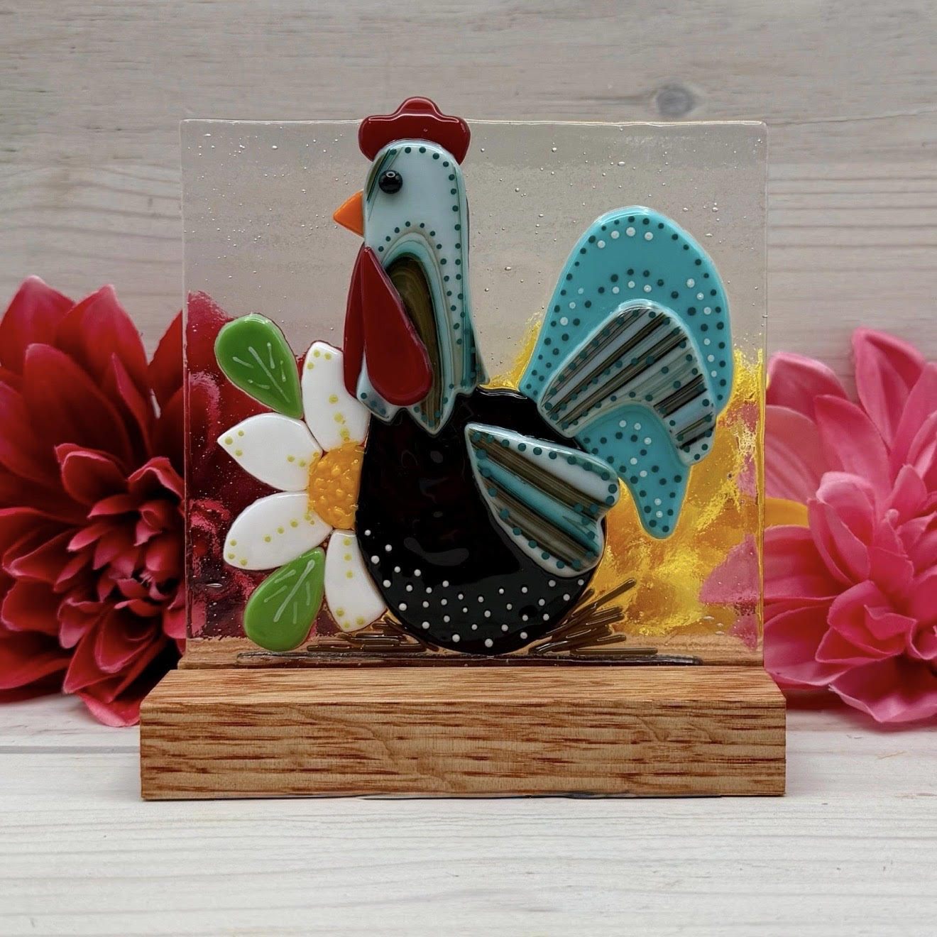 4 Inch Oak Wood Display Stand: Fused and Stained Glass