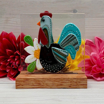 4 Inch Oak Wood Display Stand: Fused and Stained Glass