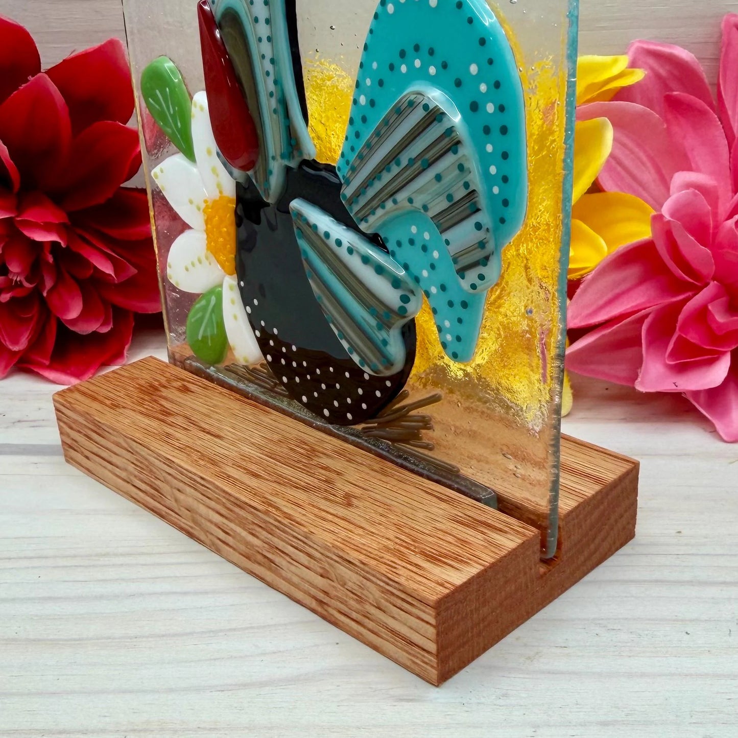 4 Inch Oak Wood Display Stand: Fused and Stained Glass