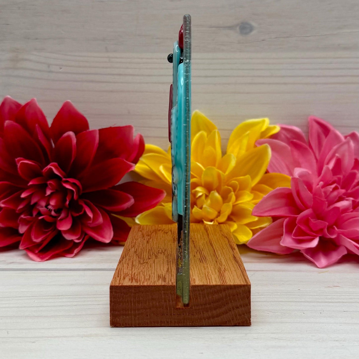 4 Inch Oak Wood Display Stand: Fused and Stained Glass