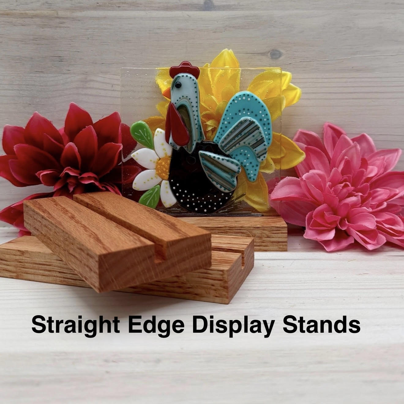 4 Inch Oak Wood Display Stand: Fused and Stained Glass