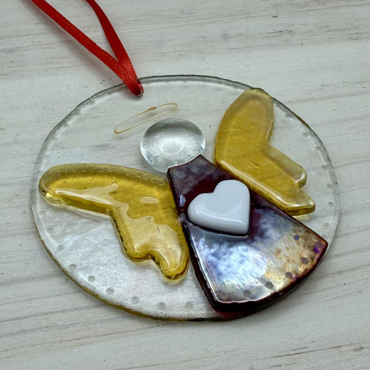 Red Luminescent Fused Glass Angel Ornament/Suncatcher