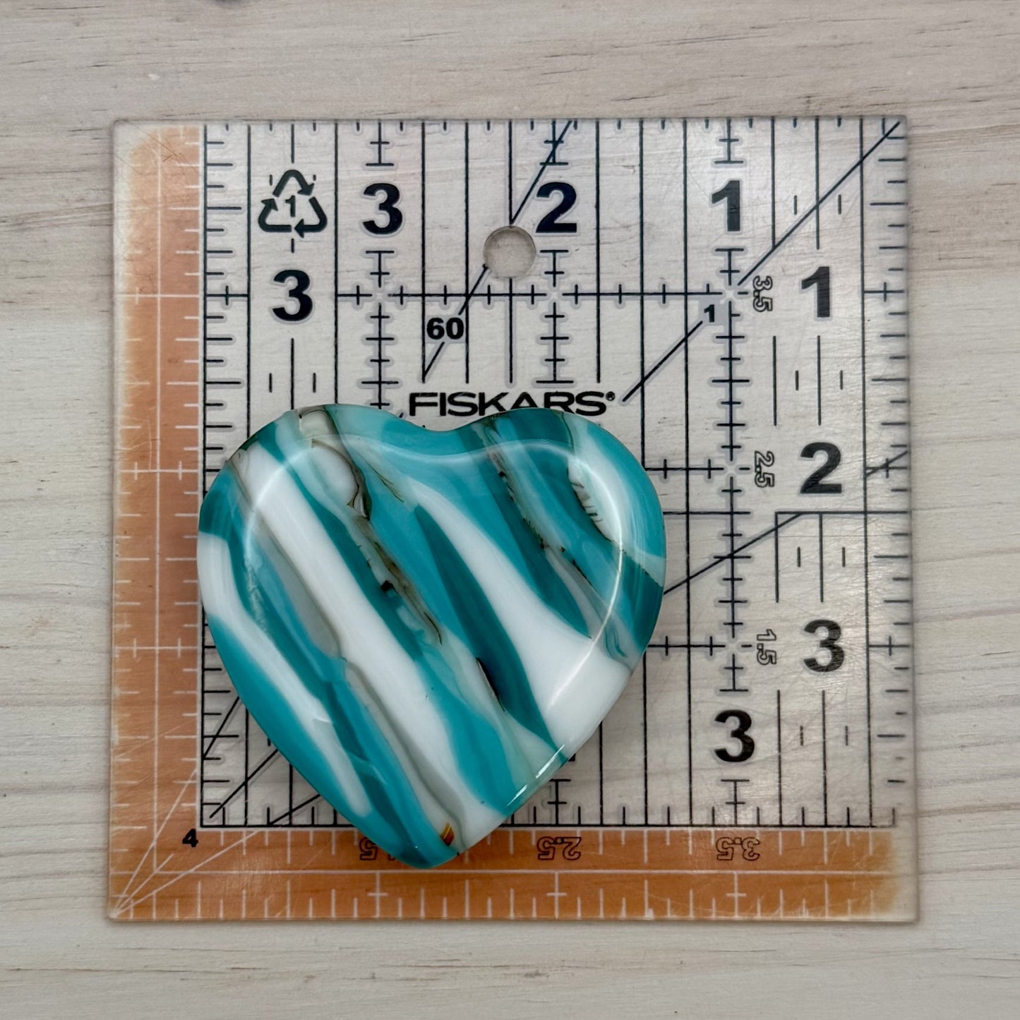 Fused Glass Heart Keepsake – Teal, Turquoise, Brown and Orange Small Paperweight