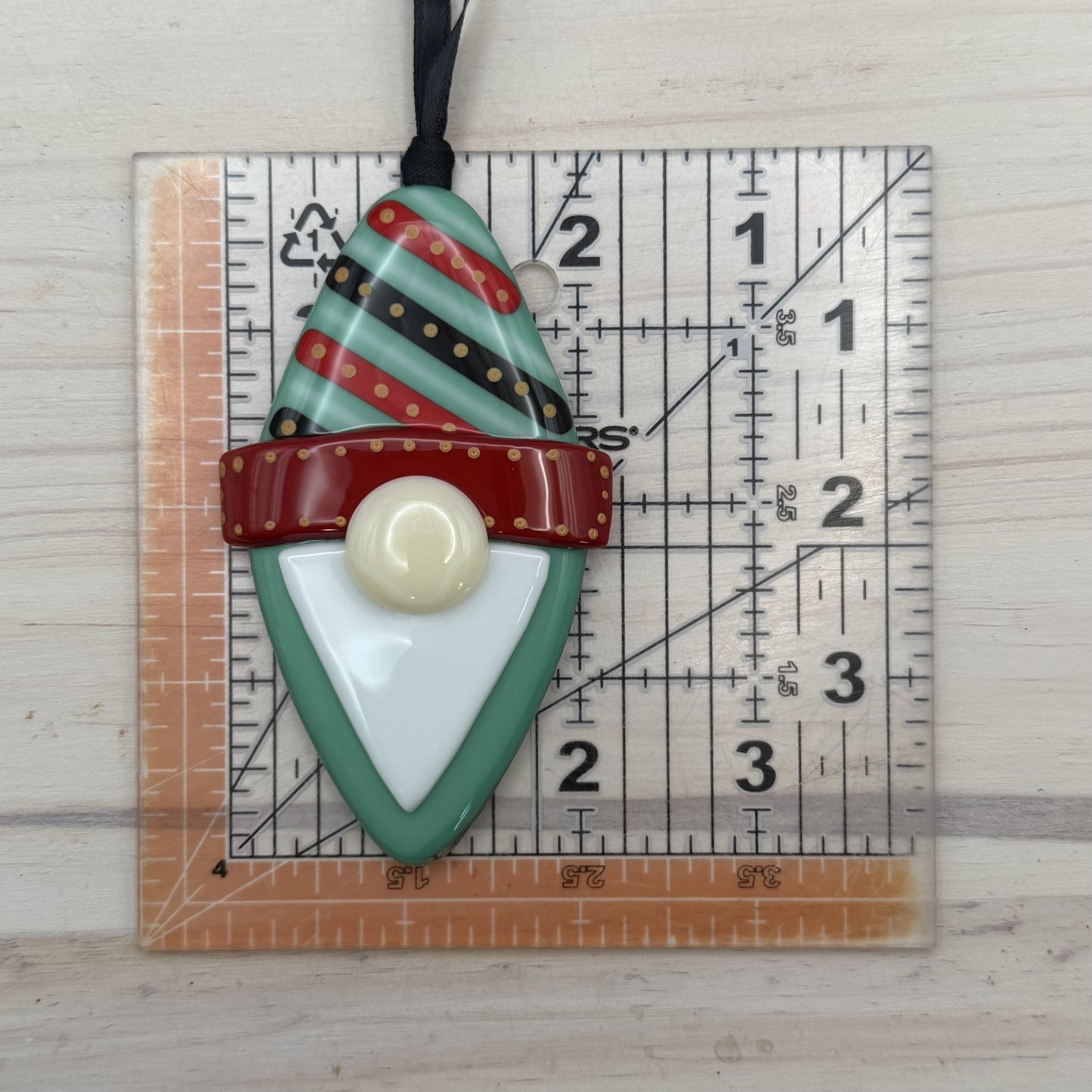Jade Diamond-Shaped Fused Glass Gnome Ornament