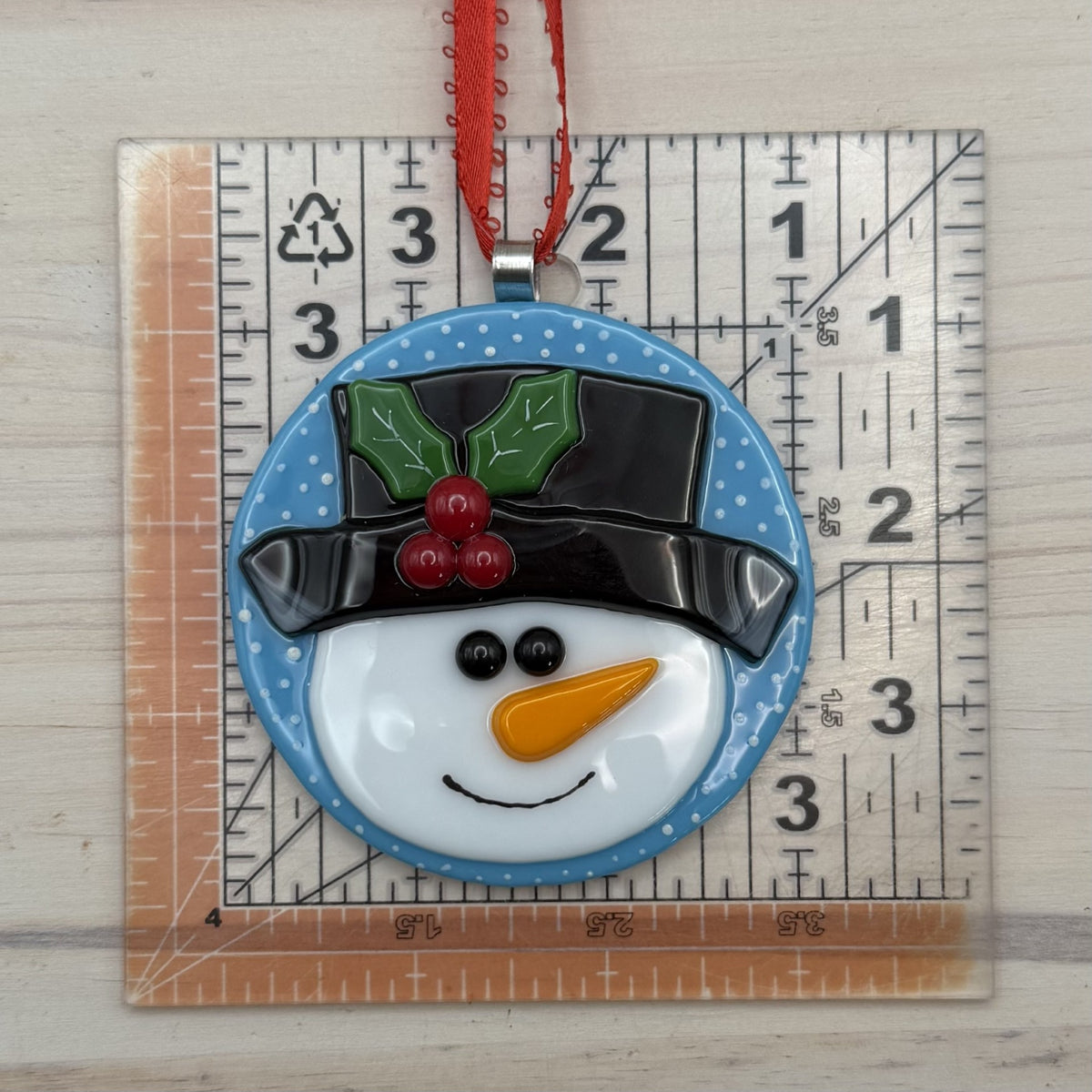 Fused Glass Snowman Christmas Ornament with Top Hat