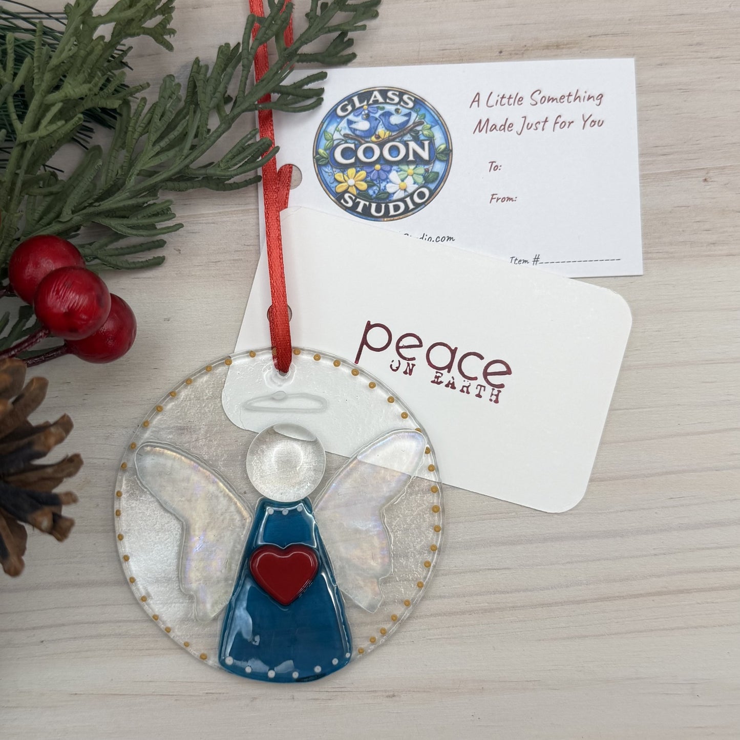 Blue Luminescent Fused Glass Angel Ornament and Suncatcher