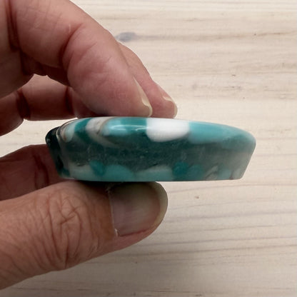 Fused Glass Heart Keepsake – Teal, Turquoise, Brown and Orange Small Paperweight