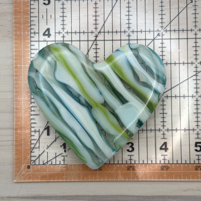 Large Aqua and Green Fused Glass Heart Keepsake Paperweight