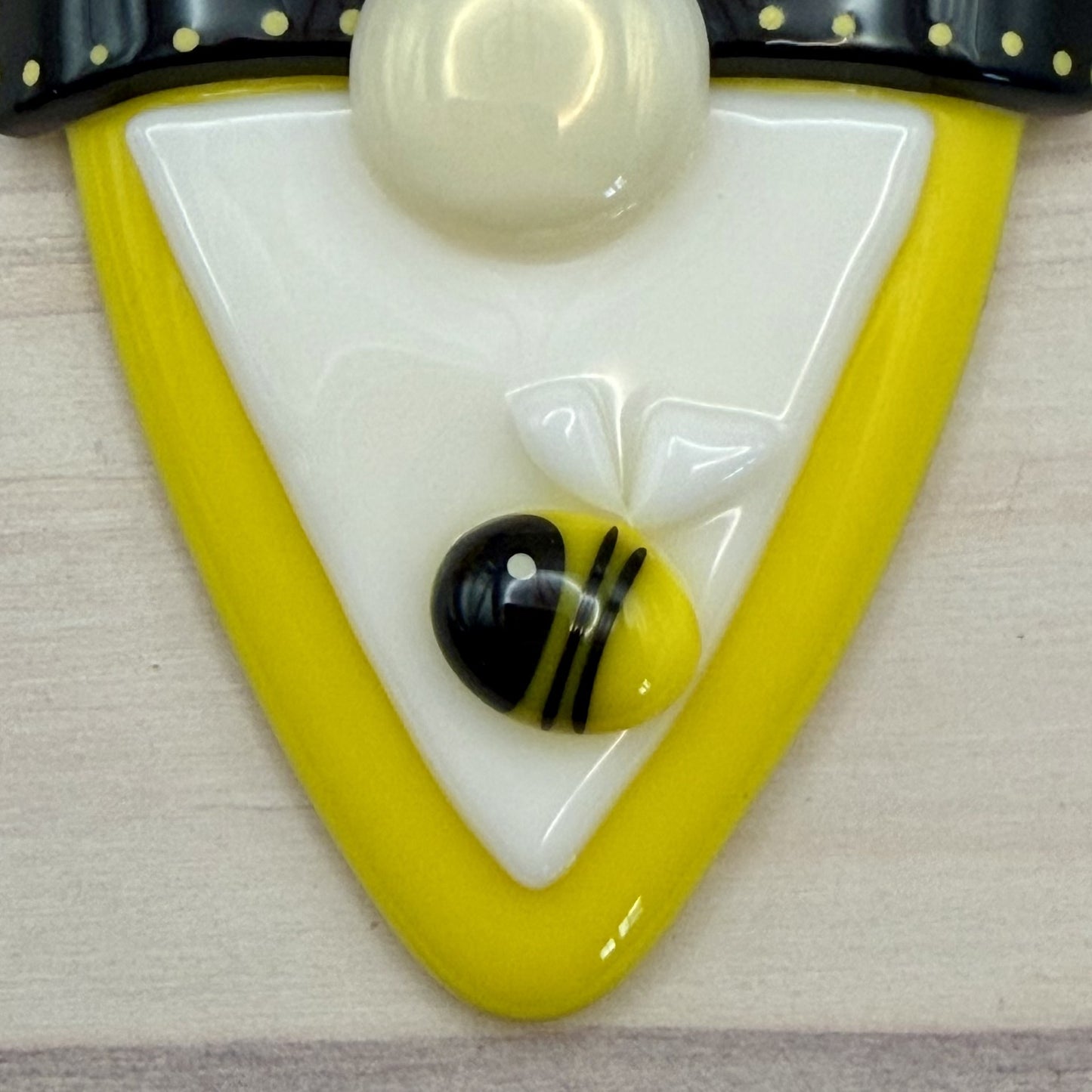 Bee Happy Fused Glass Gnome Ornament – Bumble Bee Gnome – Handmade Yellow & Black Gnome Decor