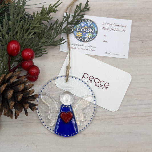 Fused Glass Blue Luminescent Angel Ornament – Peace on Earth