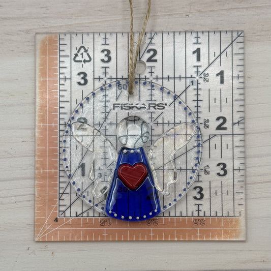 Fused Glass Blue Luminescent Angel Ornament – Peace on Earth