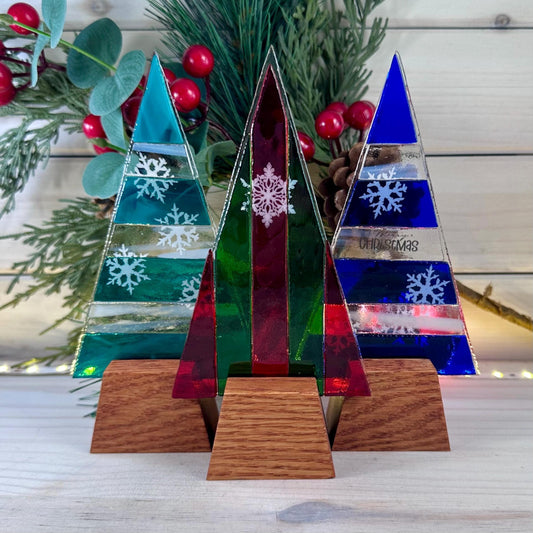 Oak Wood Display Stand: Fused and Stained Glass Christmas Tree Holder