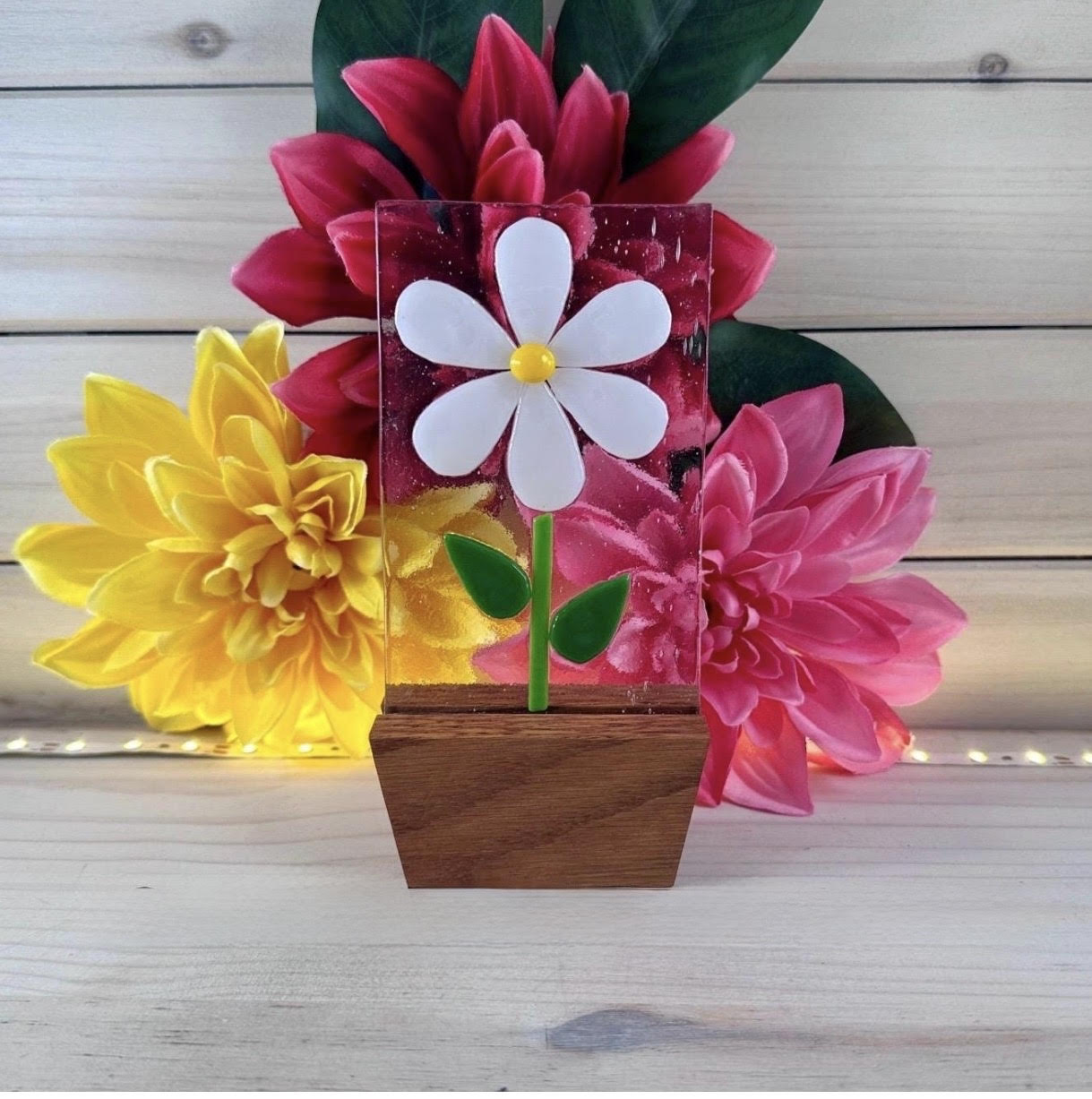 Oak Flower Pot Display Stand: Fused Glass & Suncatcher Holder