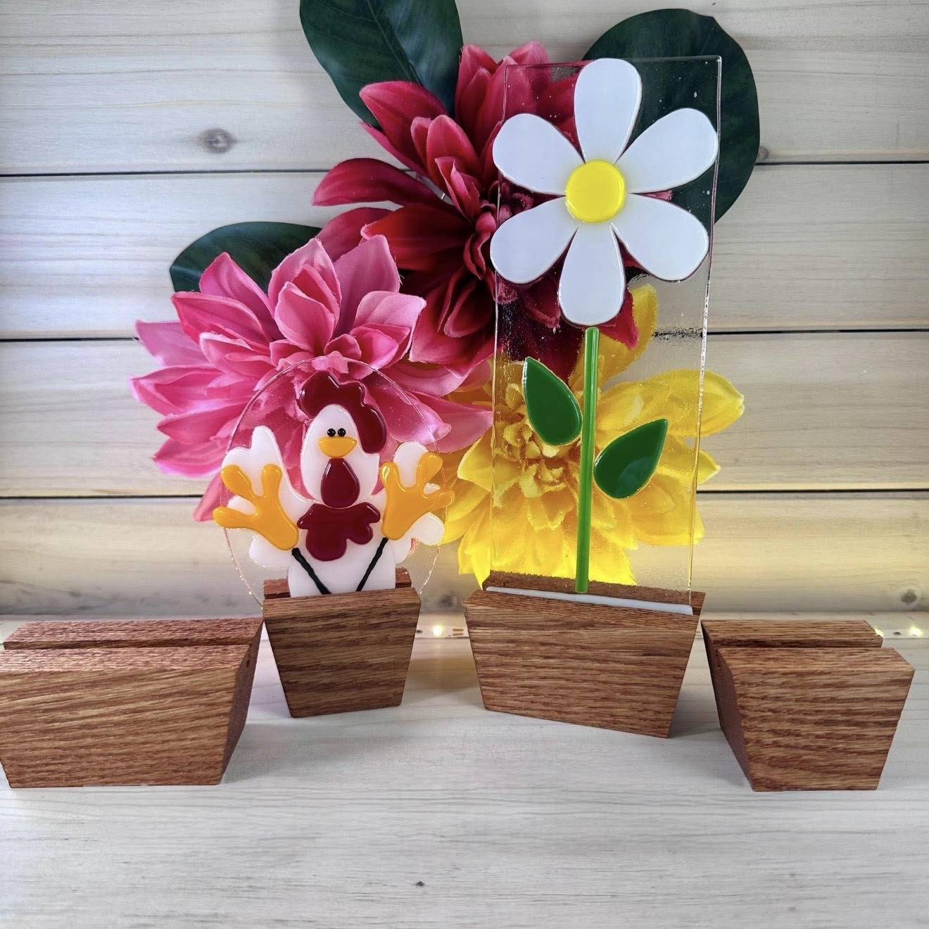 Oak Flower Pot Display Stand: Fused Glass & Suncatcher Holder