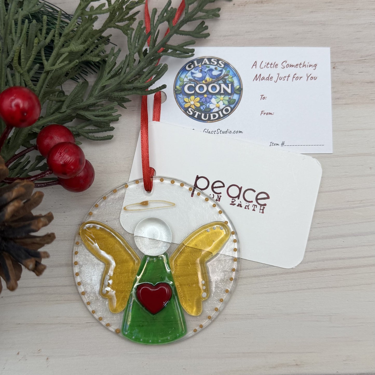 Green and Yellow Luminescent Fused Glass Angel Ornament/Suncatcher