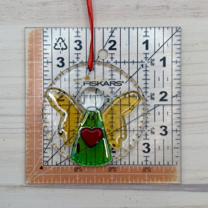 Green and Yellow Luminescent Fused Glass Angel Ornament/Suncatcher