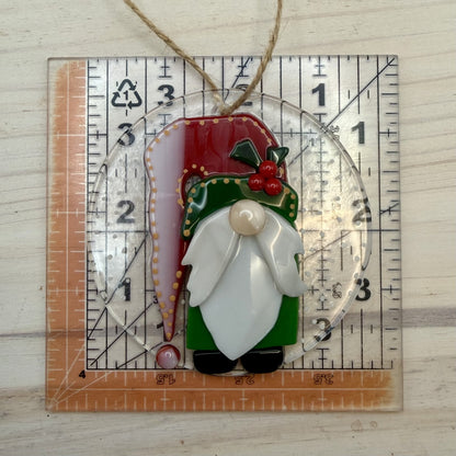Christmas Gnome Fused Glass Ornament – “I’ll Be Gnome For Christmas” Holiday Decor