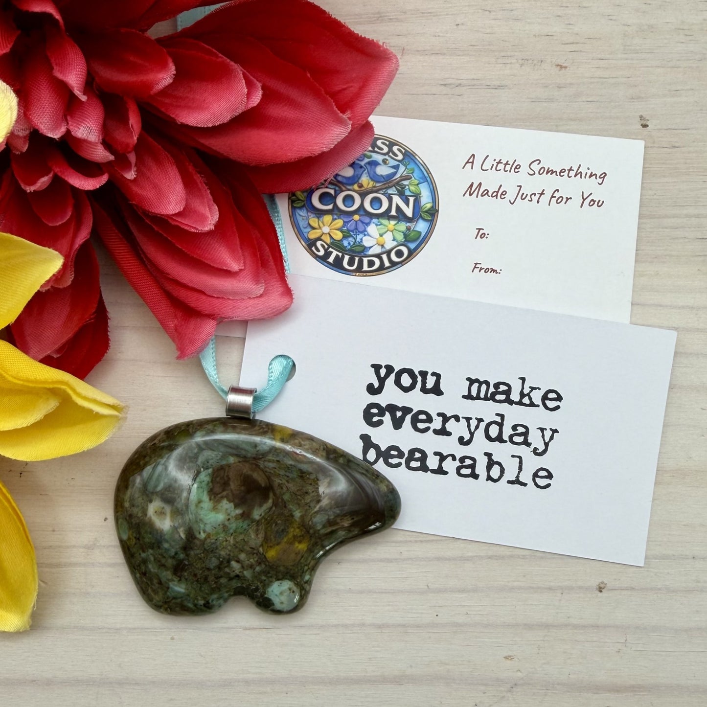 Fused Glass Bear Ornament – Recycled Glass Bear Suncatcher – “You Make Everyday Bearable” Gift