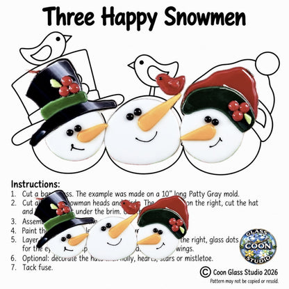 Three Happy Snowmen Fused Glass Pattern | Beginner PDF