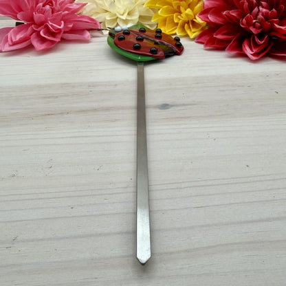 Fused Glass Ladybug Plant Stake on Leaf – Garden Décor – Handmade Glass Garden Stake