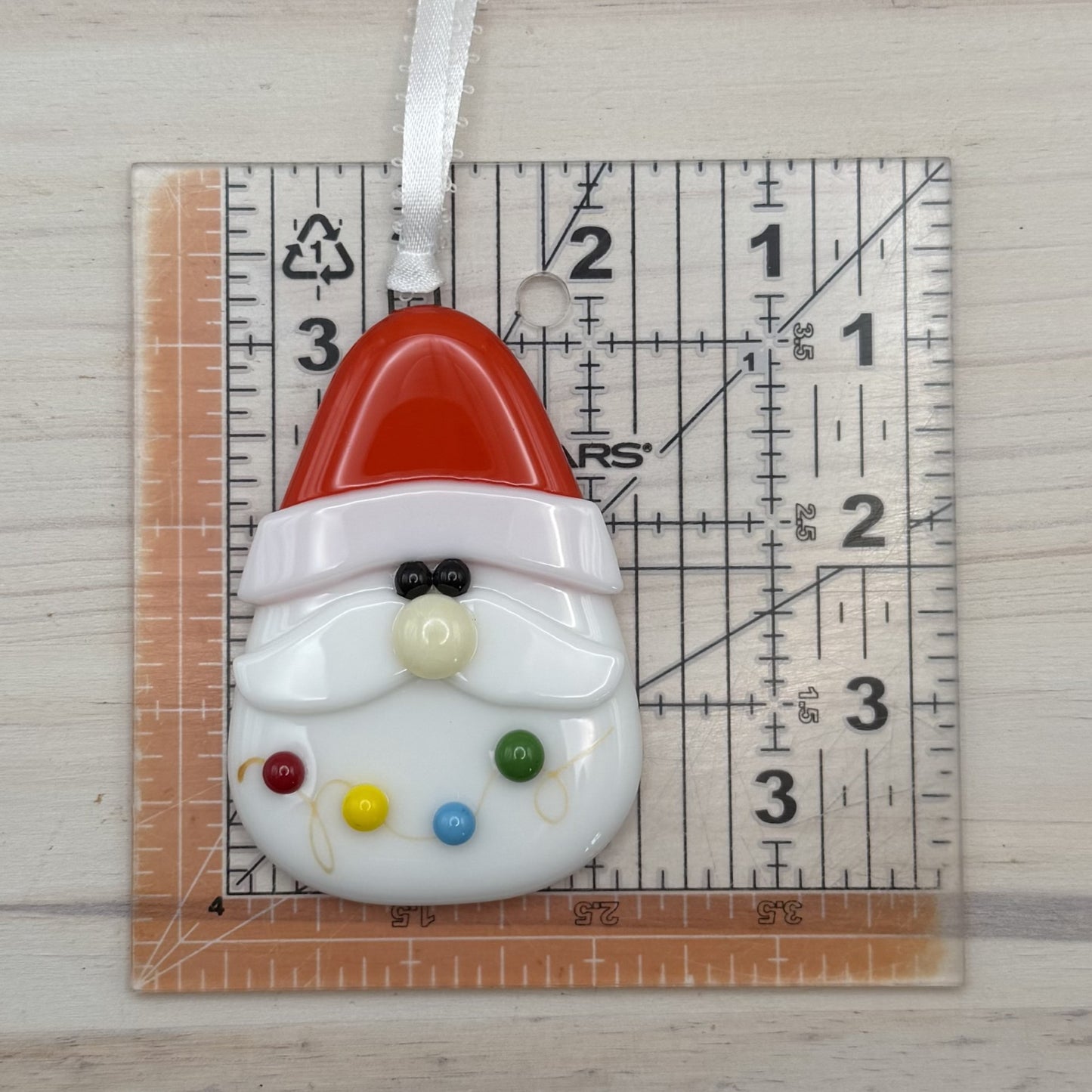 Handmade Fused Glass Santa Ornament with Christmas Lights – Christmas Tree Decoration