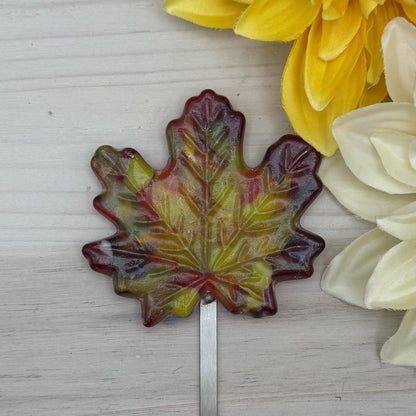 Fused Glass Maple Leaf Garden Stake – Fall Plant Decoration