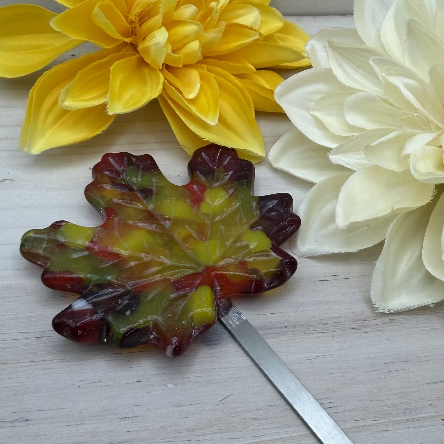Fused Glass Maple Leaf Garden Stake – Fall Plant Decoration