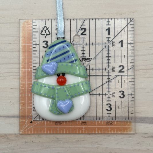 Fused Glass Snowman Ornament – Mint Green Handmade Christmas Ornament