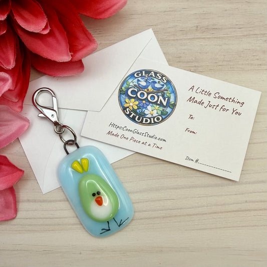 Whimsical Fused Glass Bird Charm with Lobster Clasp